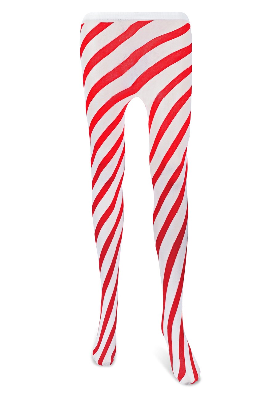 Candy Cane Striped Tights – Red and White Diagonally Striped Nylon Stretch Pantyhose Stocking Accessories for Every Day Attire and Costumes for Teens and Children's